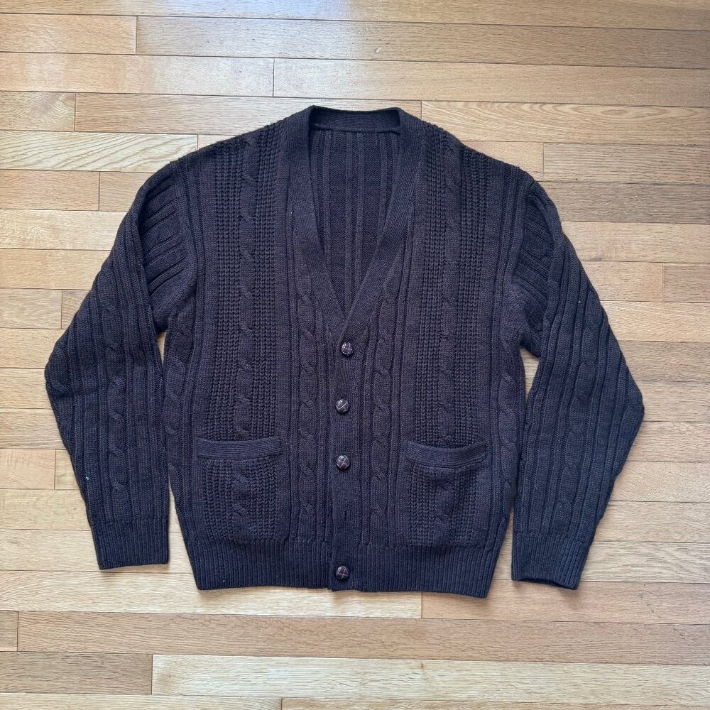Vintage Cable-knit Cardigan Sweater - Brown